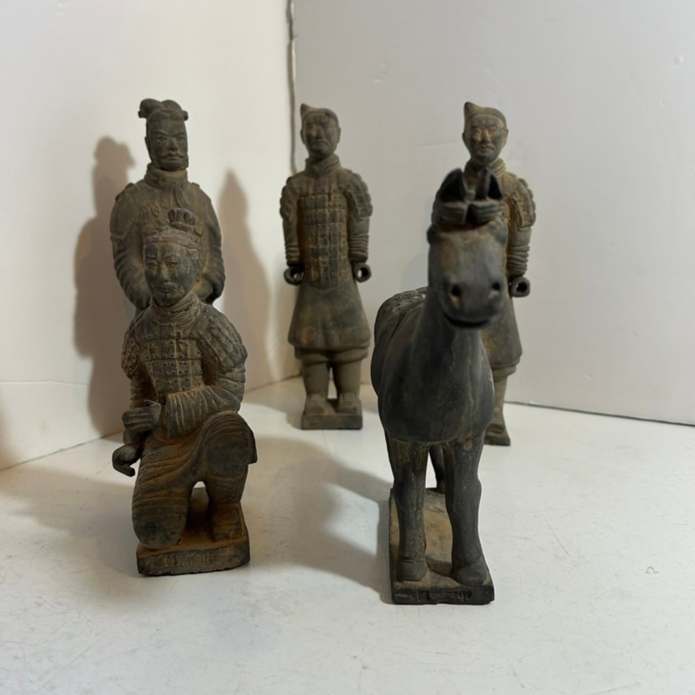 Vintage Chinese Terracotta Army Figurine Set‎ 5pc Qin Dynasty Soldiers Horse